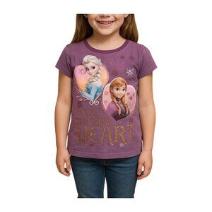 Disney Frozen Kids Glittery Graphic Tee Top With Elsa & Anna Design Size 6